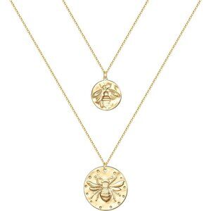 Gold Layered Necklaces for Women - 14K Gold Plated Handmade Multilayer Bar Pearl